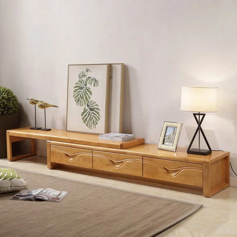 Solid wood TV cabinet combination Chinese style living room retractable floor cabinet furniture one piece delivery TV modern