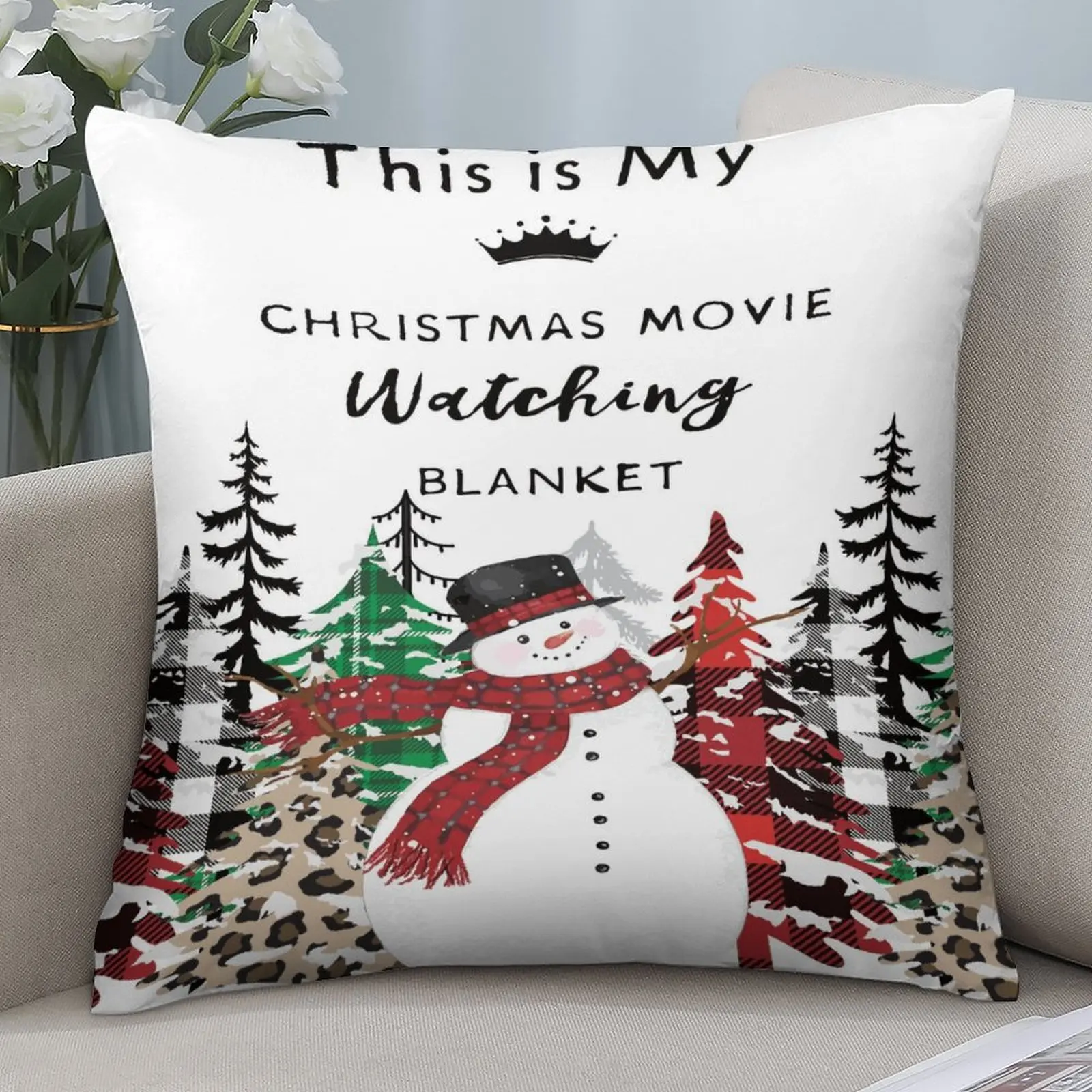 Merry Christmas Polyester Pillow Covers One-sided Printing  Snowman Merry Christmas Pillows, 18x18 Inch Winter for Livingroom