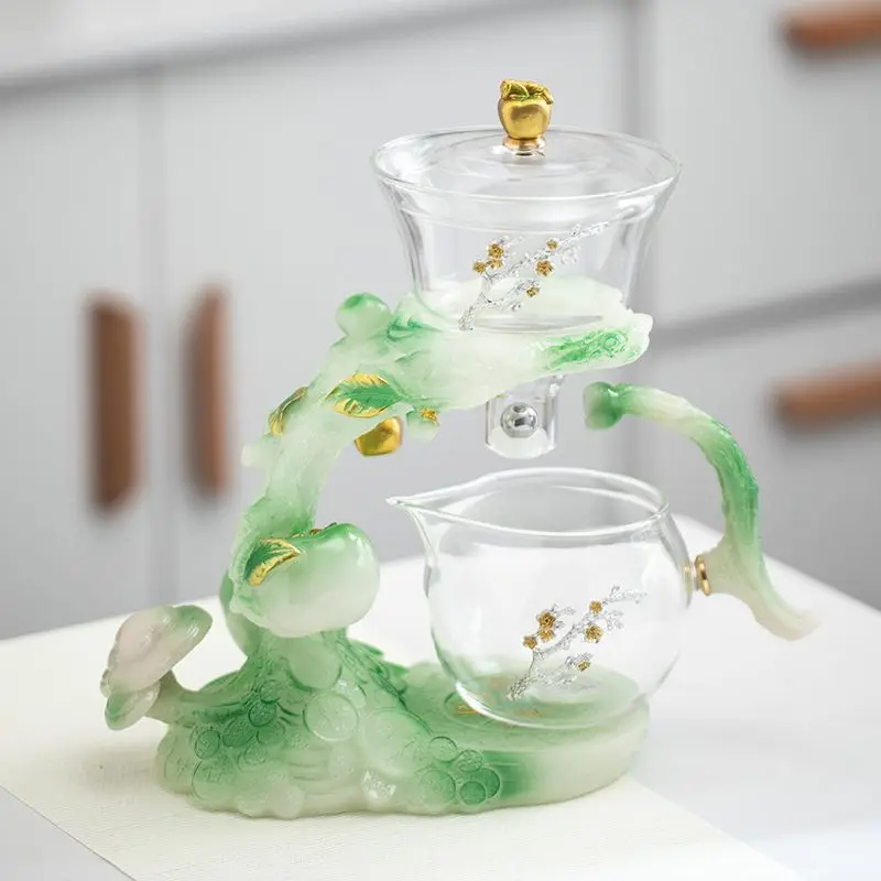 Glass Tea Set Persimmon Design Magnetic Self Brewing Teapot Kung Fu Gift