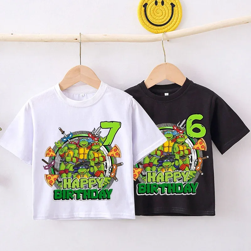 Nickelodeon Ninja Turtles Cartoon Kinder-T-Shirt für Jungen und Mädchen, große Größe, kurzärmeliges T-Shirt aus reiner Baumwolle