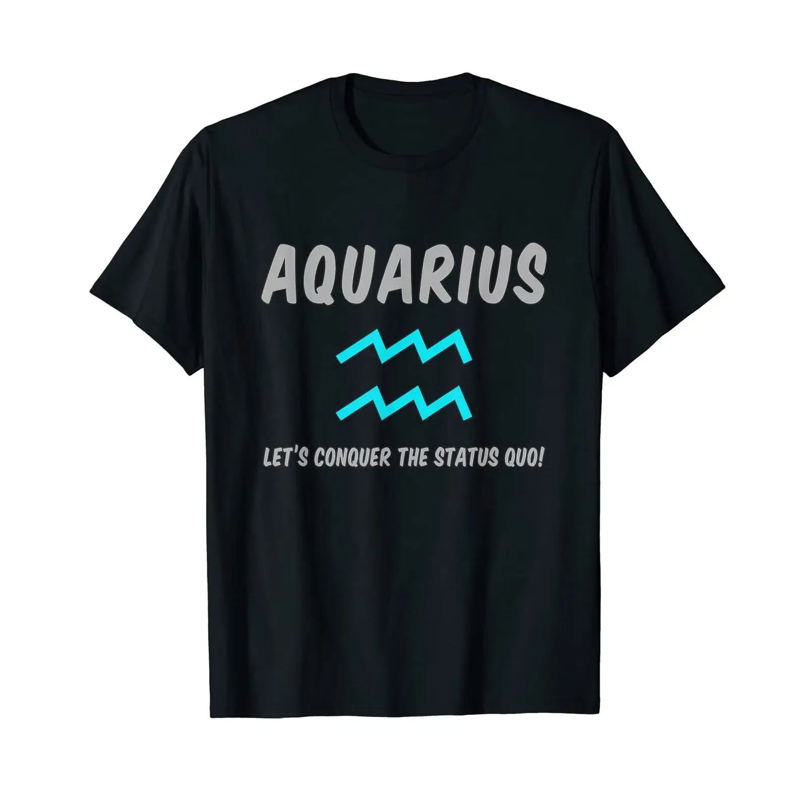 T-shirt Aquarius Let's Conquer the Status Quo noir vintage délavé légèrement homme doux extensible respirant