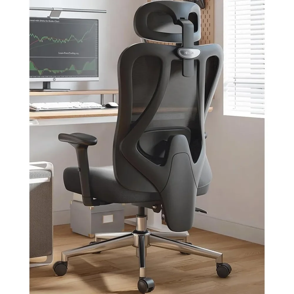 

Ergonomic office chair with 2D adjustable lumbar support,adjustable headrest and armrests,145 ° stepless tilt,thick seat cushion