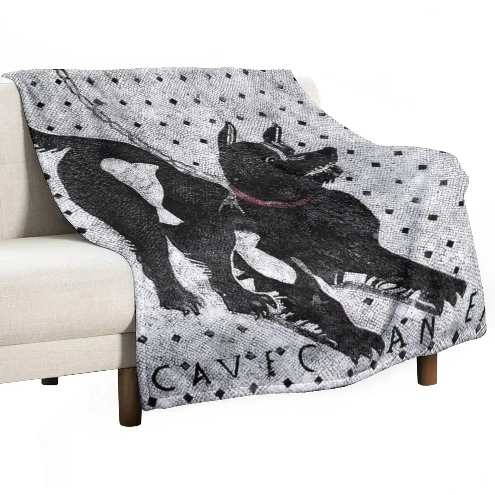 

Cave Canem - Beware of Dog - Pompeii Latin Mosaic Throw Blanket Multi-Purpose Beach Hairy Flannel Fabric Blankets