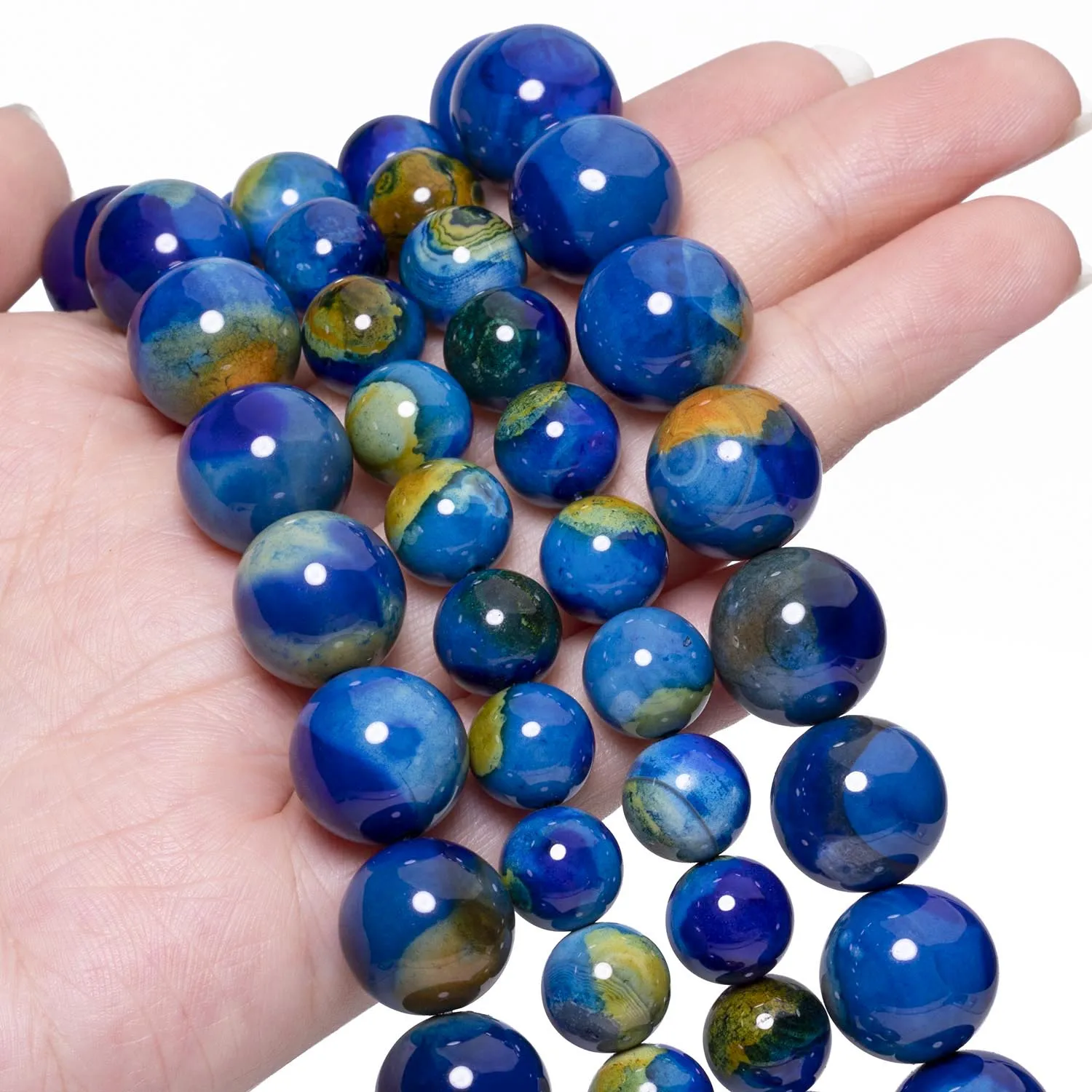 10/14mm Blau Gelb Gemälde Achat Perlen Naturstein Runde Spacer Perlen für Schmuck Machen DIY Energie Armbänder zubehör
