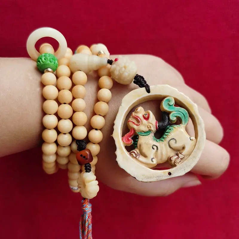 incense beads 108 pieces antique green dragon horn design DIY accessories camel bone ring three-way connector