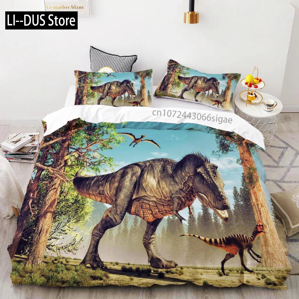 Dinosaur Duvet Cover Set Twin Size Polyester Quilt Cover Jurassic World Park Dinosaur Prints Twin Bedding Set For Kids Teen Boys