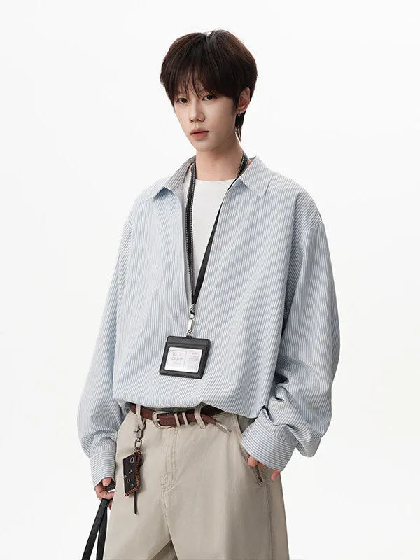 

Классическая мужская рубашка в полоску свободного кроя TANGZ STUDIO, повседневный топ с длинными рукавами в японском стиле, из полиэфирного волокна