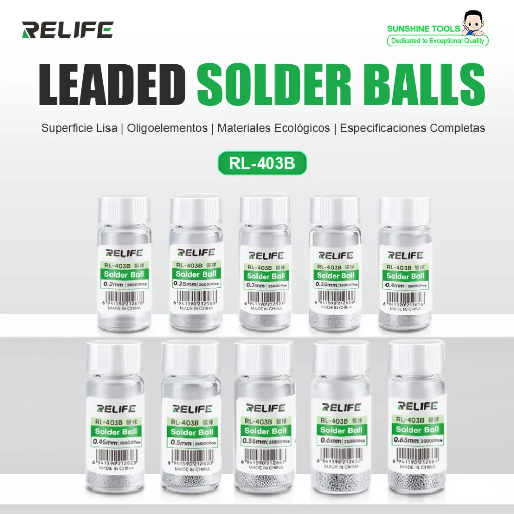 

RELIFE RL-403B 25000Pcs/Bottle 0.2-0.65mm BGA Reballing Balls Leaded For IC Chip Soldering Solder Ball Tin Material Repair Tools