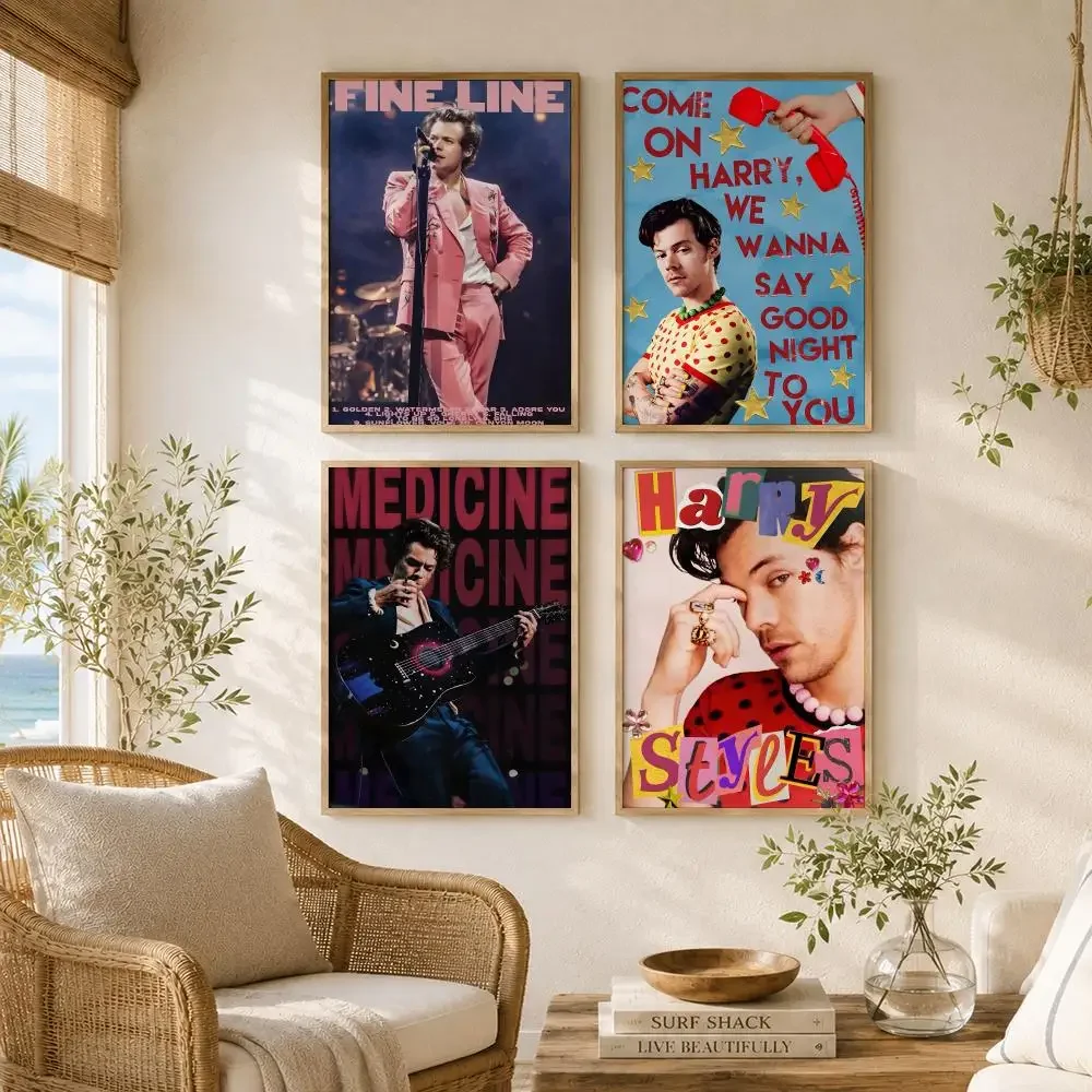 Singer H-harry Styles Painting Calligraphy High-Quality Canvas Wall Mural Crease-Free For Living Room Bedroom Interiors