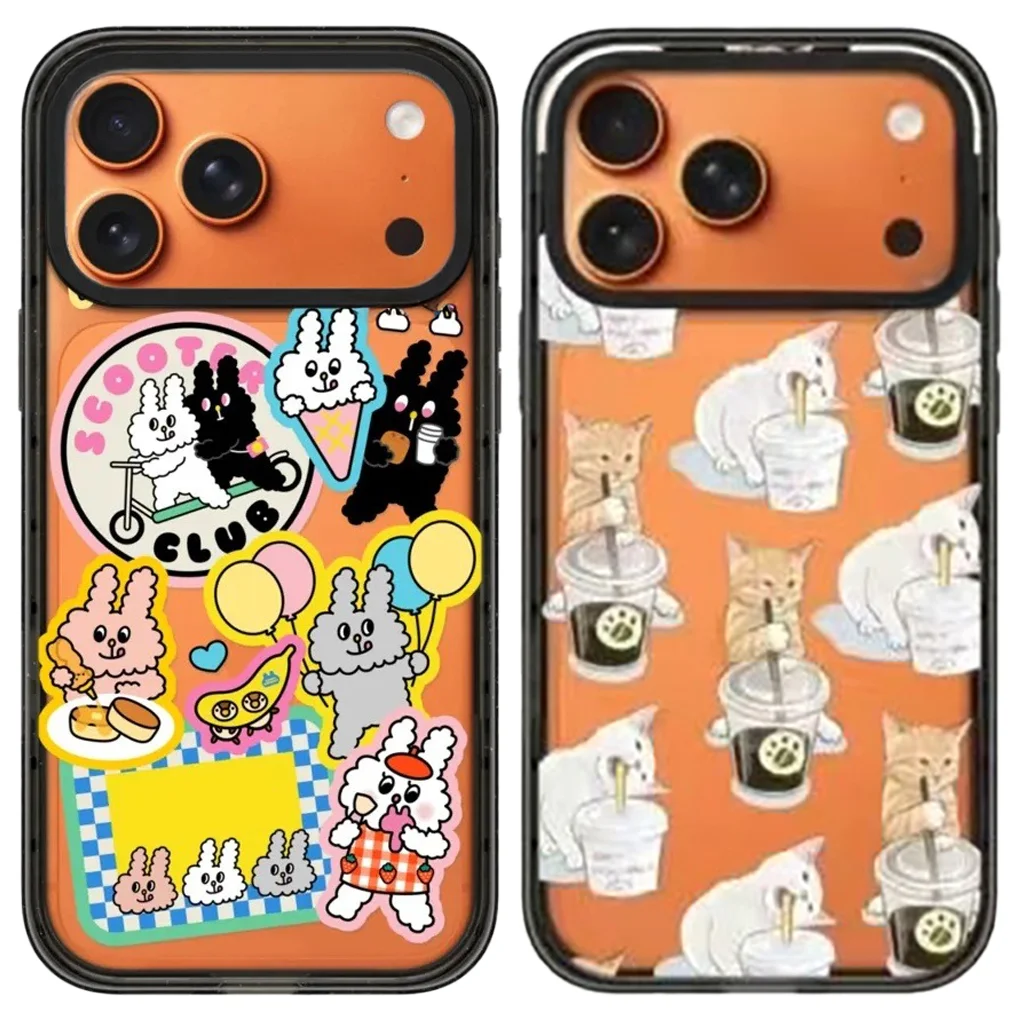 

Акриловый магнитный чехол Cat Coffee с черной рамкой: совместим с iPhone 17, 16, 15, 14, 13, 12 Pro Max 17 Air