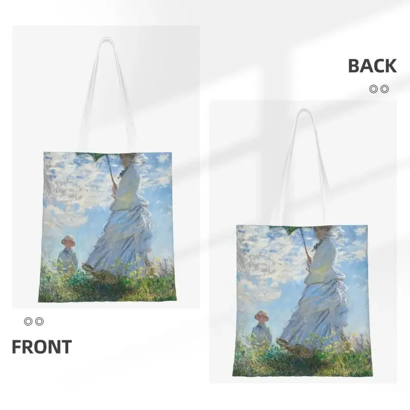 Kawaii Woman With A Parasol By Claude Shopping Tote Bag Recycling Modern Painting Art Canvas Grocery Shoulder Shopper Bag