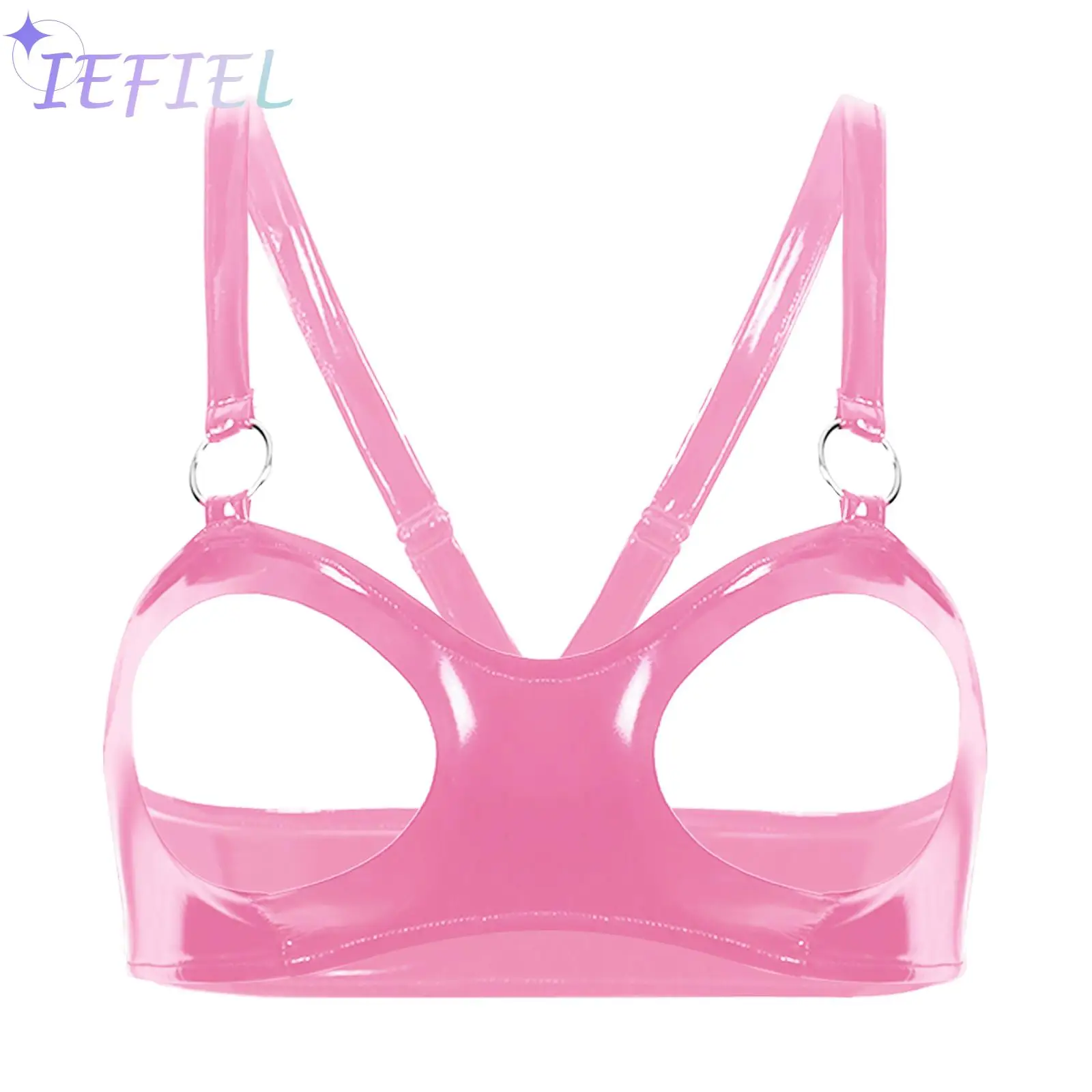 Women Shiny Leather Latex Underwire Bra Tops Halter Cupless Bustier Corset Lingerie Nightclub Party Costume Underwear Nightwear