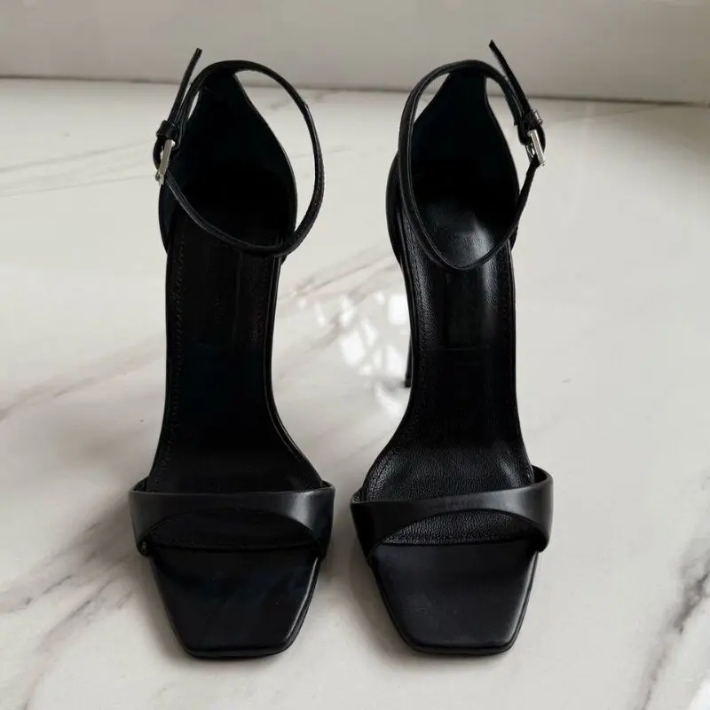 European American Style Square Head Open Toe One Word Buckle Super High 8CM Up Heel Bag Heel Fashion Sandals Large Size 34 46 view 3