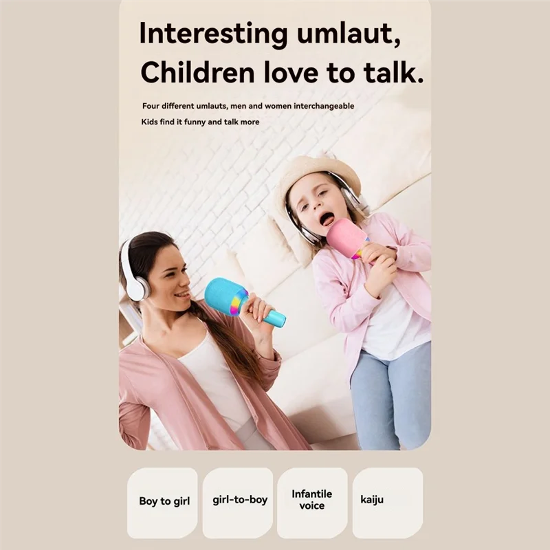 B92B-Karaoke Microphone Speaker Portable Handheld Karaoke Microphone Noise Reduction LED Lights Wireless BT Microphone For Home