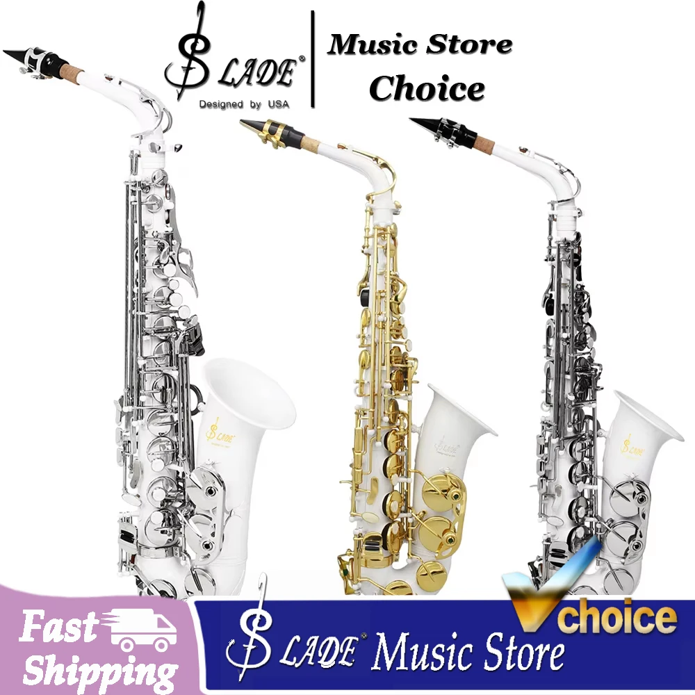 SLADE E Flat Alto Saxophone White Shell Buttons Silver Keys Eb Brass Alto Saxophone Ideal for Students & Professional Players