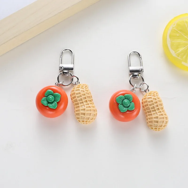 Good Luck Keychain, Persimmon and Peanut Charm, Cute AirPods Case Strap, DIY Phone Strap Bag Charm Gift