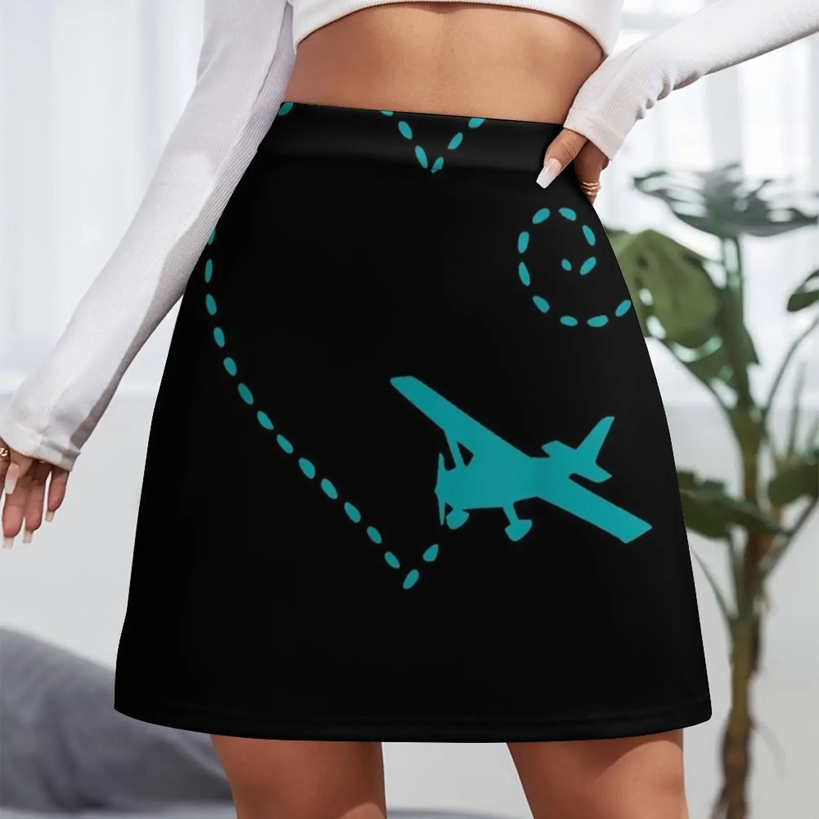 Teal Airplane Heart Plane Woman Pilot Mini Skirt Women's summer dress skirt for women