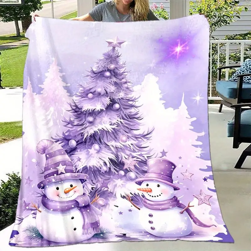 VIKAMA Christmas Throw Blanket Purple Tree Snowman Star Snowflake Soft Flannel Fleece Couch Blanket Holiday Home Decor