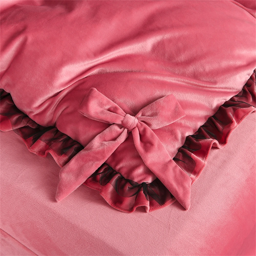 Imagem -05 - Cristal Velvet Bedding Sets Leite Ruffle Edge Conjunto de Quatro Peças Engrossar Quilt Cover Roupa de Cama King Fronha Decoração do Quarto