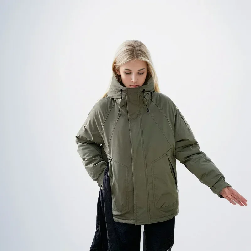 

Winter Tooling Cotton Parkas Jacket Female Stand Collar Hooded Warm Cotton Jacket Winter Thicken Outdoors Jacket Women New