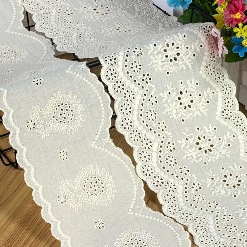 High Quality Beige Cotton Hollow Embroidery Flower Ribbon Lace Fabirc Handmade DIY Material Curtains Dress Fringe Decor