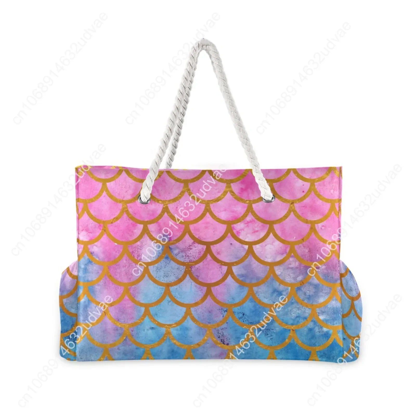 Bolso de playa informal para mujer, bandolera de nailon, gran capacidad, sirena, acuarela, escamas de pescado