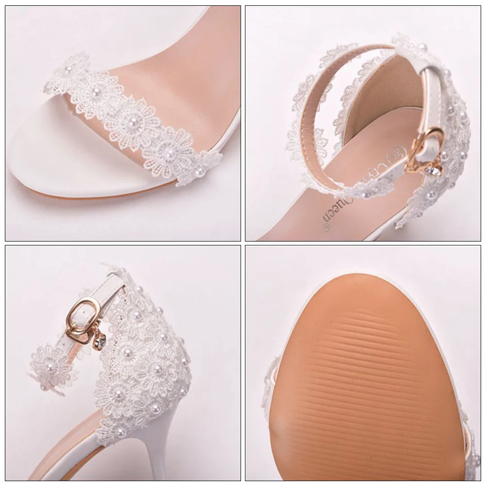 

S High Heels Elegant Shoes for Women Heels Lace Design White Heel Wedding Bridal Party Dress