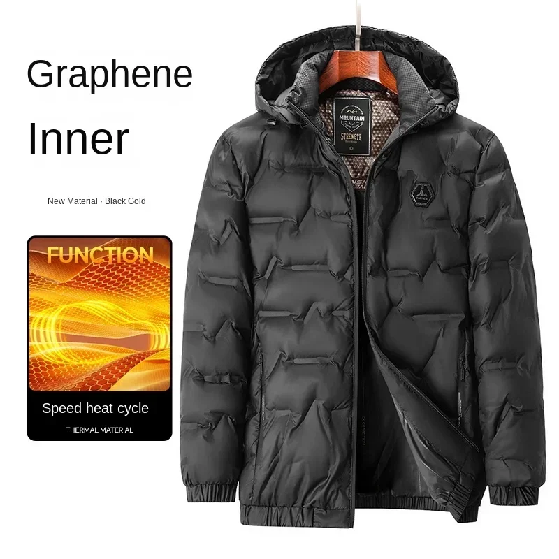 Men's Winter Jacket Fashion Bright Face Waterproof Graphene Warm Cotton-padded Jacket Gentleman's Casual Cold-proof Hooded Parka