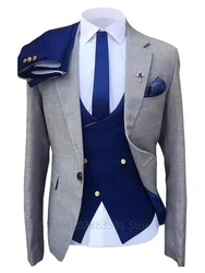 Men Suit 3 Pieces Solid Color Formal Slim Fit Wedding 2023 Business Wedding Banquet Work Suit Navy Blue Vest Pants And Jacket