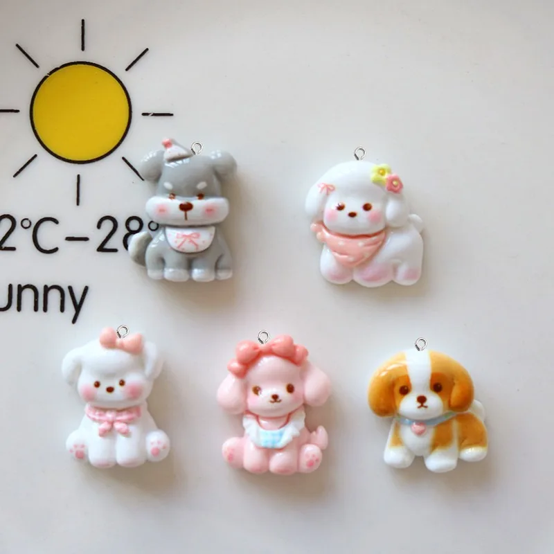 10Pcs Cartoon Dog Resin Charms Eye Pin Pendant DIY Handmade Jewelry Making Findings for Earrings Keychain Necklace Bag Decor