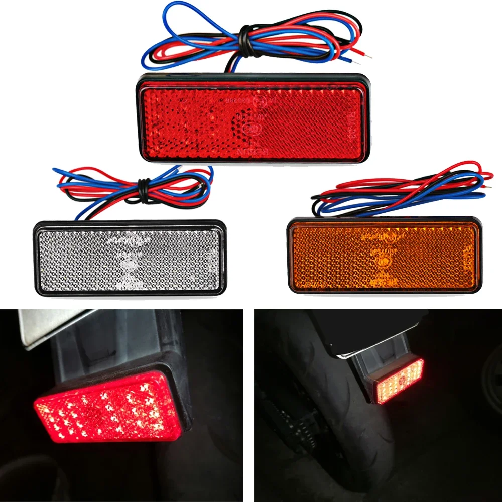 12V Universal Motorcycle Scooter Moped Rectangle LED Reflector Tail Brake Light Stop Lamp Red Sidelight