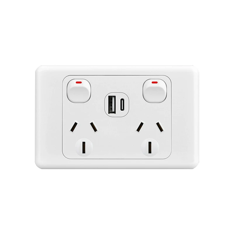 Australian Standard Usb Wall Dual Socket with 2gang Switch, Au Plug Adapter Mobile Phone Charging Power 10A Socket 118mm*72mm