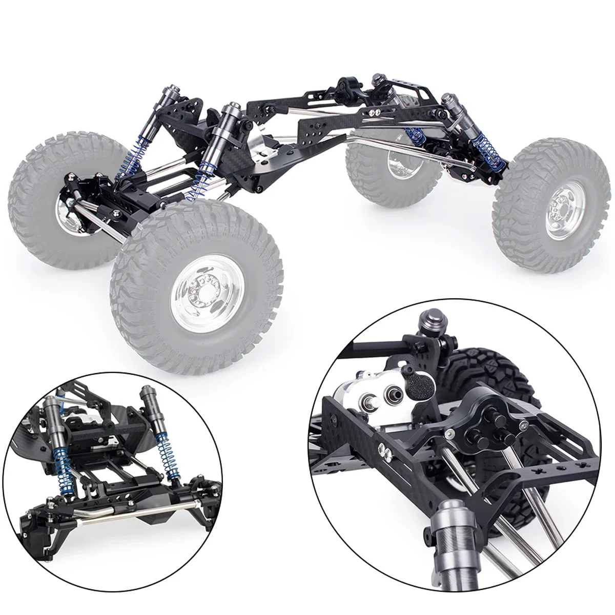 LCG Carbon Fiber Chassis Kit for 1/10 Cheater Rigs – Low CG High Clearance Upgrade w/ Gearbox & Shocks view 6