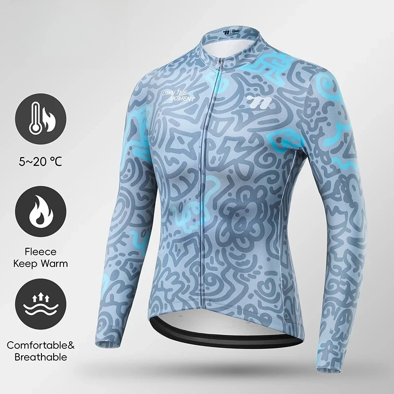 

Men's Winter Cycling Jersey Long Sleeve Thin Fleece Warm Breathable with Back Pocket for Cold Weather Cycling Jersey