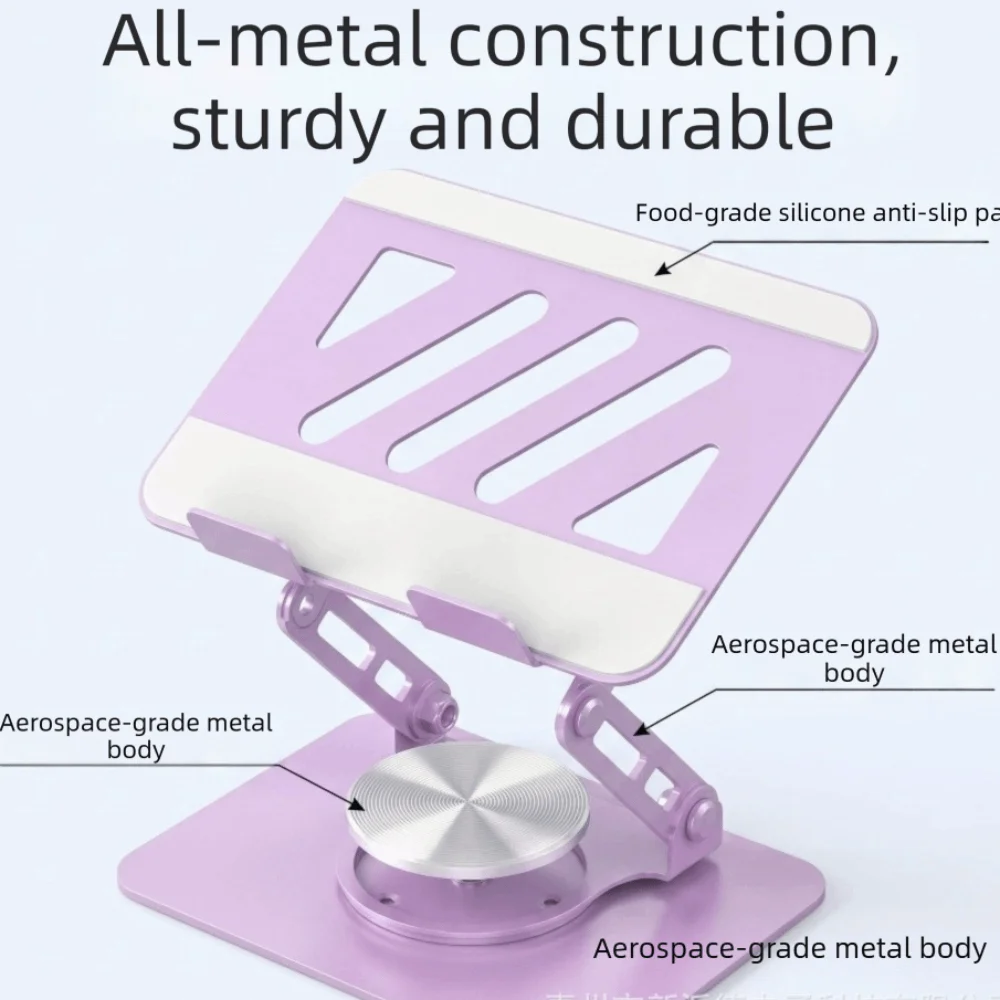 360° Rotating Tablet Stand Height Adjustable Anti-Slip Tablet Foldable Stand Carbon Steel Double Shaft Tablet Desktop Holder