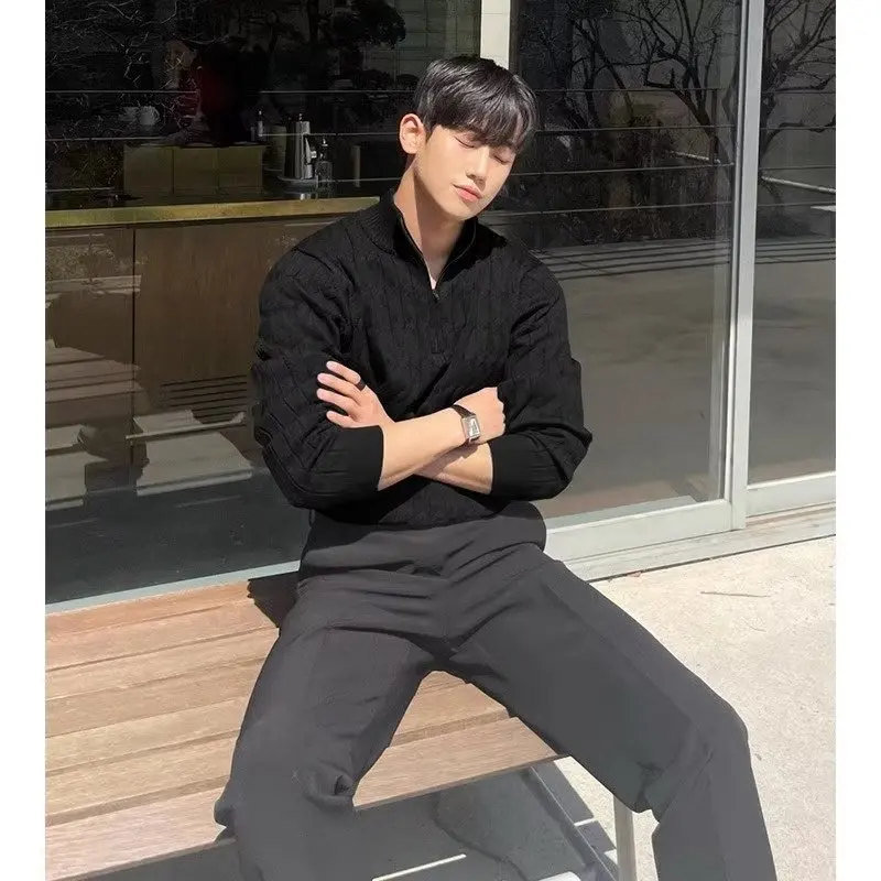 Spring Autumn New Half-Zip Sweater For Men, Casual And Mature Fashion Long Sleeve Knitted Shirt,