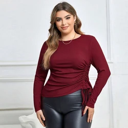 2024 Red Curvy Clothes Plus Size Woman Long Sleeve T-shirts Elegant Female Blouses With Free Shipping Bodysuit Outerwear Tees