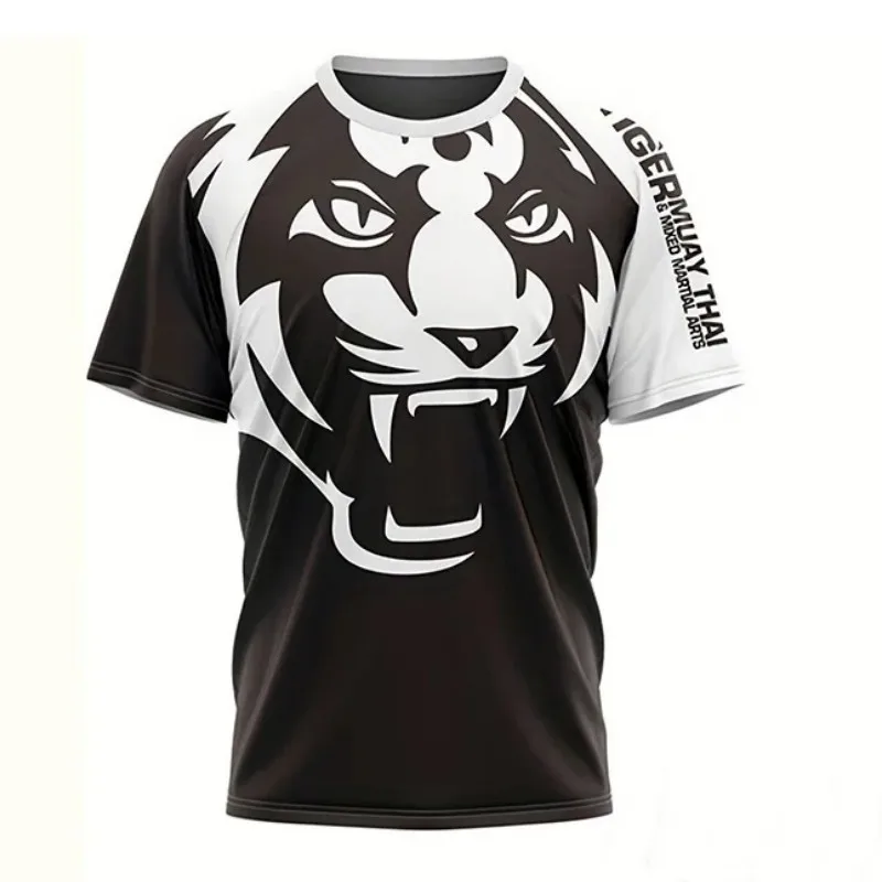 MMA Comprehensive Fighting T-Shirt Men's Tiger Graphic Short Sleeve Tee Muaythai Sports Training TShirts Oversized Clothing Tops