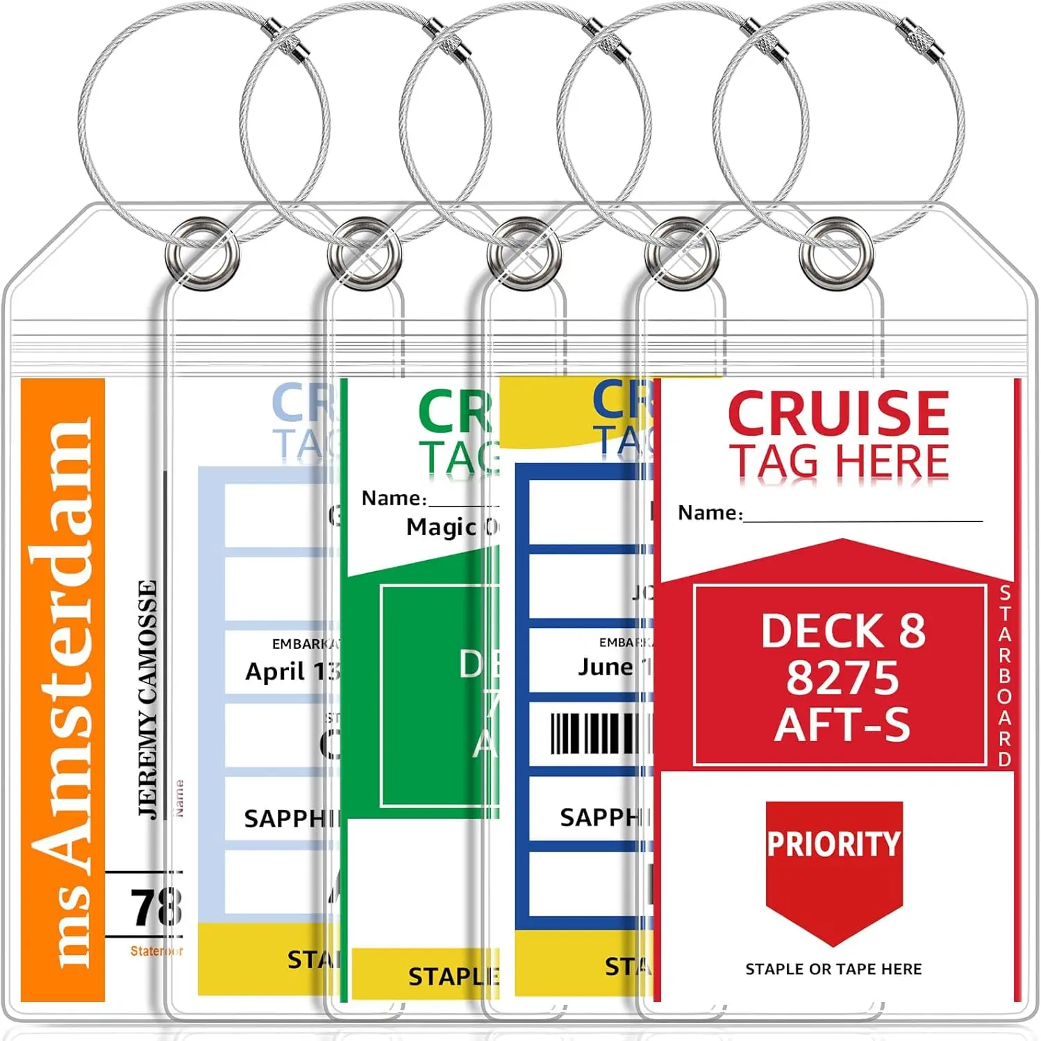 

5 Pack Clear Cruise Luggage Tag Holders with Zip Seal for Carnival, NCL, Princess, MSC Ships, Cruise Essentials