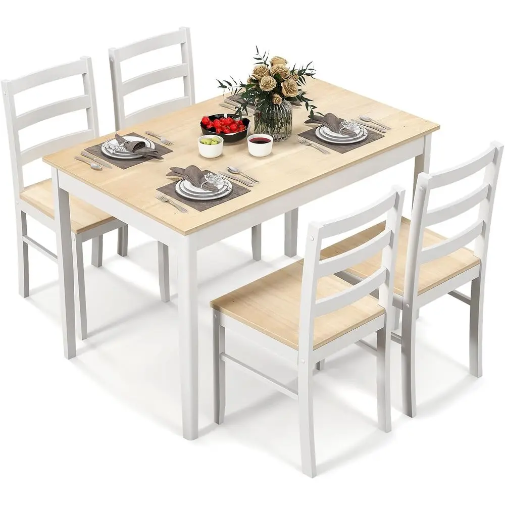 

4-Piece Wooden Dining Set with Rubberwood Legs, Compact Design for Small Spaces, Suitable for Kitchen, Dining Area, and Cafes