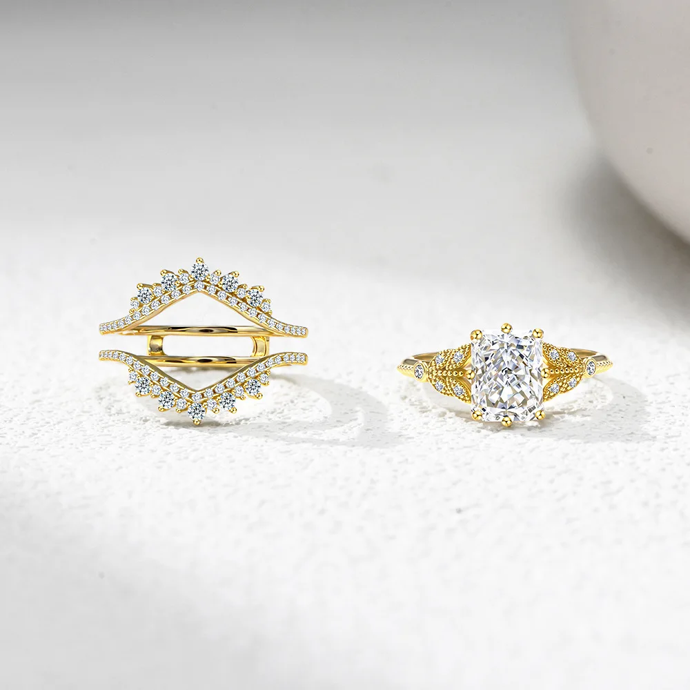 

Withered Stacked Ring Women's 925 Sterling Silver 3-carat Ice Flower Cut Zircon Crown Wedding Ring Set