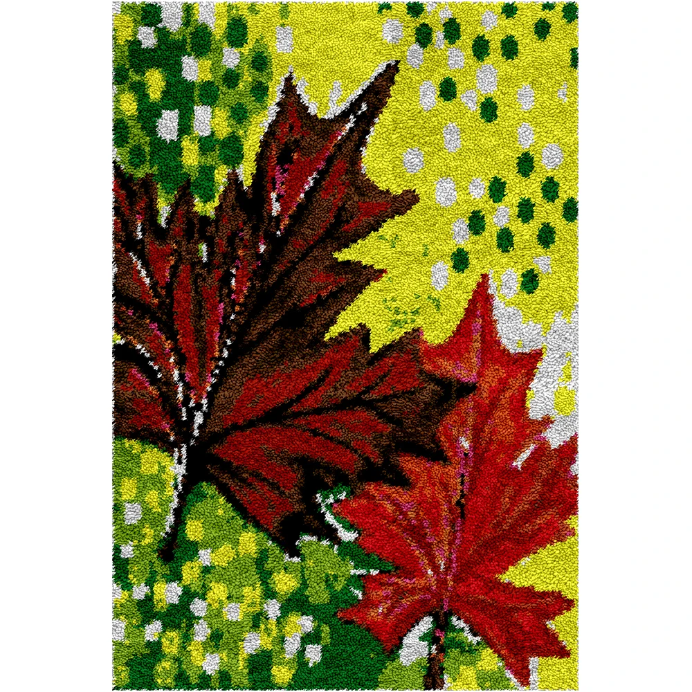 

Latch Hook Kits Rug for adult Printed Canvas Maple leaf DIY Handmade Carpet Crochet Yarn Embroidery Needlework Home decoration