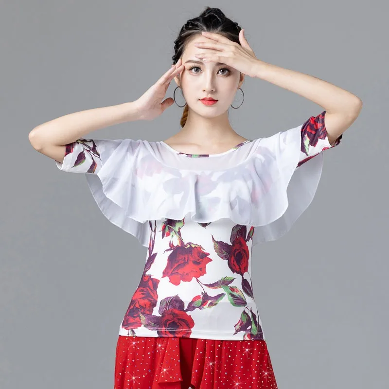 Hauts de danse latine personnalisés, tenue d'entraînement pour femmes, valse standard national moderne, haut à manches courtes, costume de danse carrée, 2025