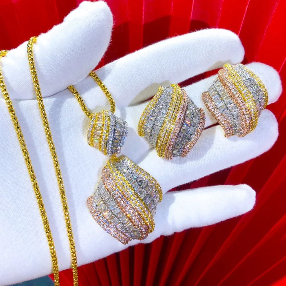 

Soramoore Luxury Gorgeous Sparkling Big Pendant Earrings Necklace Jewelry Set Super CZ for Noble Women Bridal Wedding Best Gift