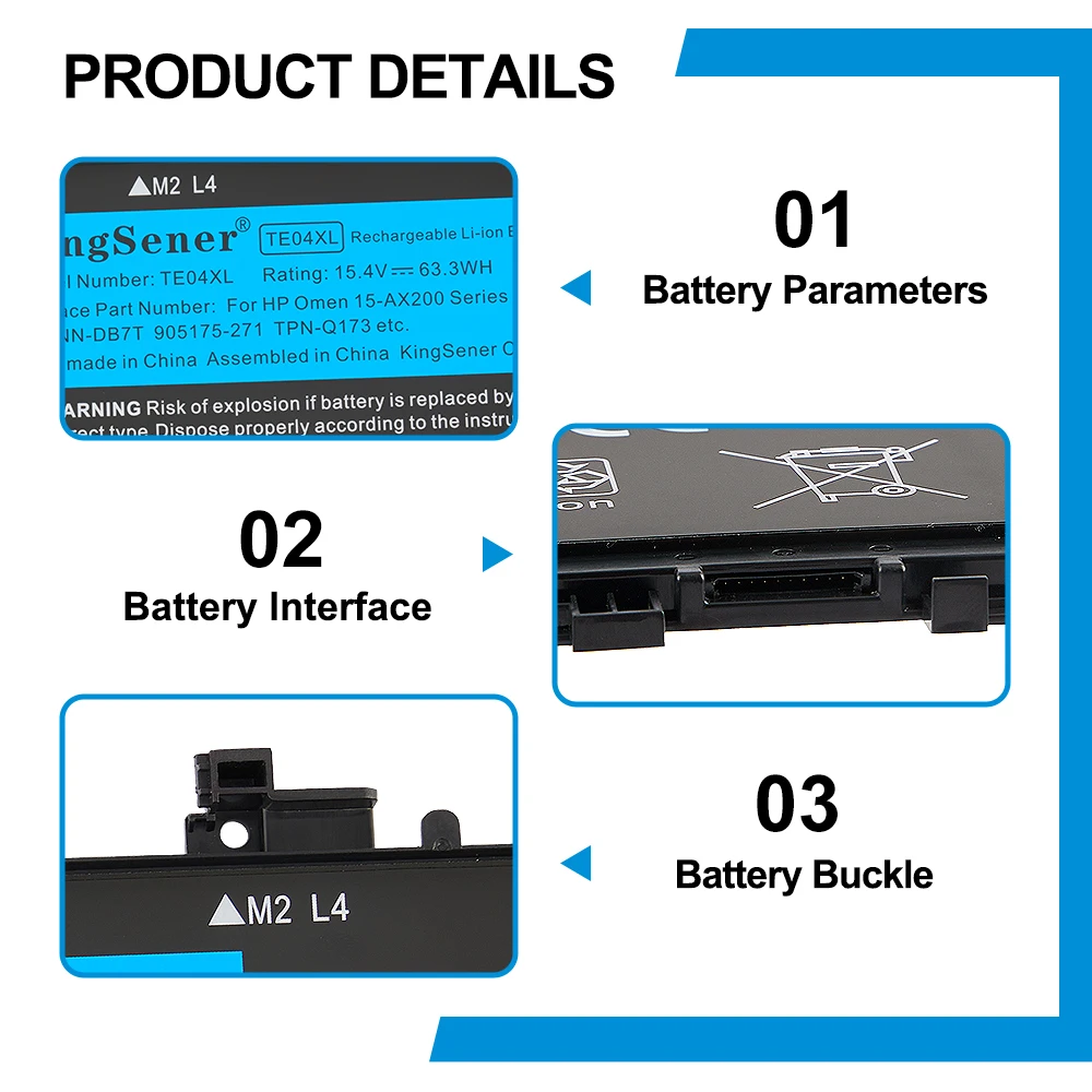 KingSener TE04XL Battery For HP OMEN 15 15-AX200 15-AX218TX 15-AX210TX 15-AX235NF 15-AX202N 15-BC200 HSTNN-DB7T 15.4V 63.3WH
