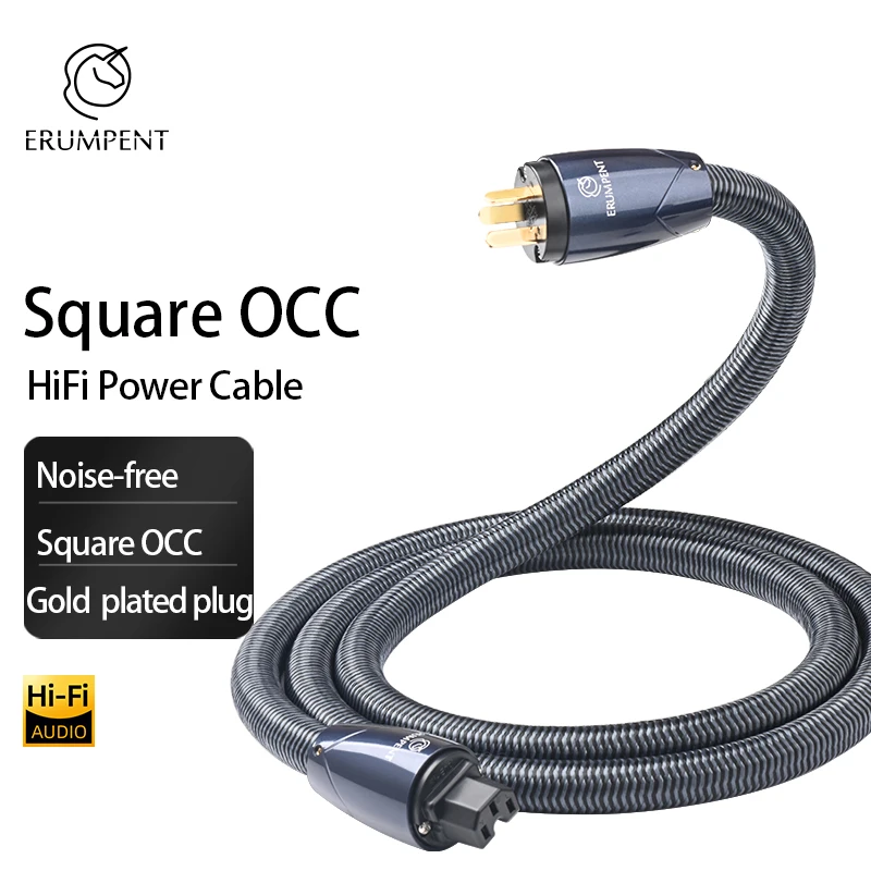 ERUMPENT  HiFi Power Cable Hi-end OCC Core with Gold Plated EU US AU Plug Noise-free HiFi Power Cord for CD Power Filter