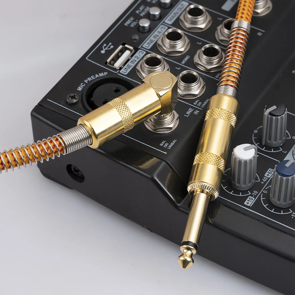 Right Angle To Straight Guitar Cord 3 Meter 6.35mm Guitar Cord Gold-plated Connector Metal Shell for Electronic Keyboard Bass