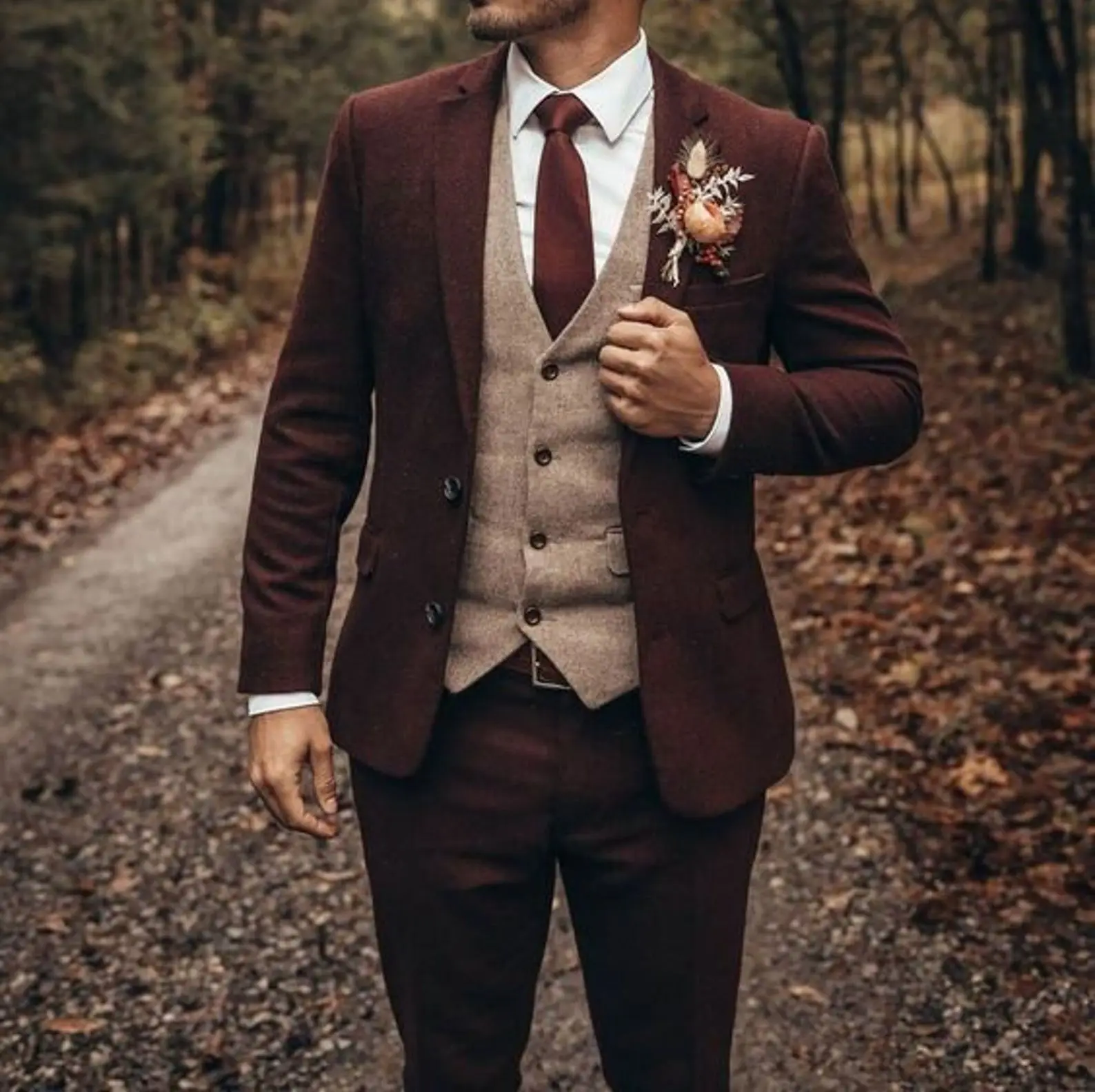 

Classic Brown Suits For Men Notch Lapel Wedding Tuxedo Bridegroom Wear Bespoke 3 Pcs Jacket+Pants+Vest Conjuntos De Chaqueta