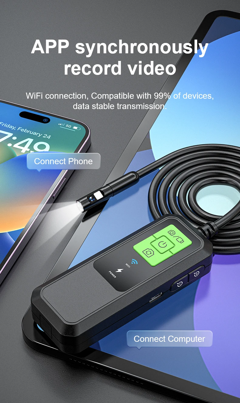 2K HD Industrial Endoscope Single Dual WiFi Borescope Inspection Camera IP67 Waterproof Pipeline Borescope For iPhone Android