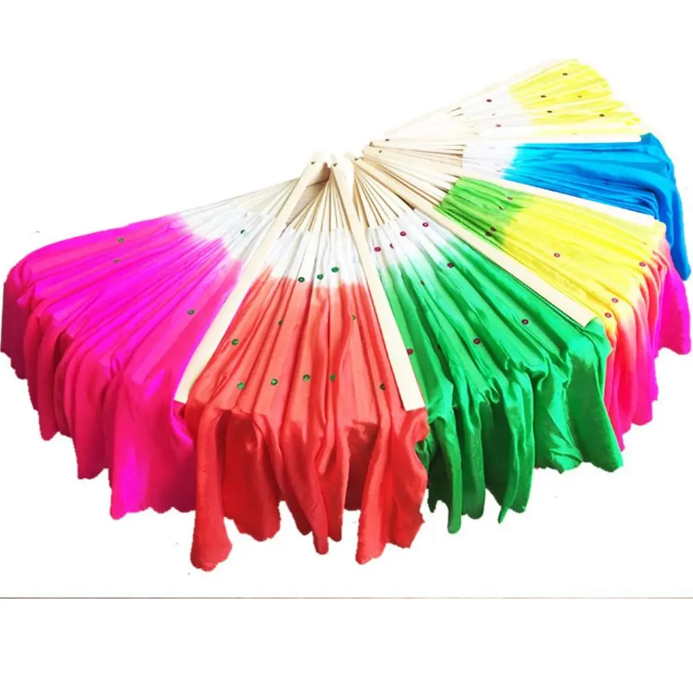 Multicolor Handmade Yangko Dance Fan Chinese Style Classical Silk Veil Fan Half Circle Silk Belly Dance Fans Party Supplies